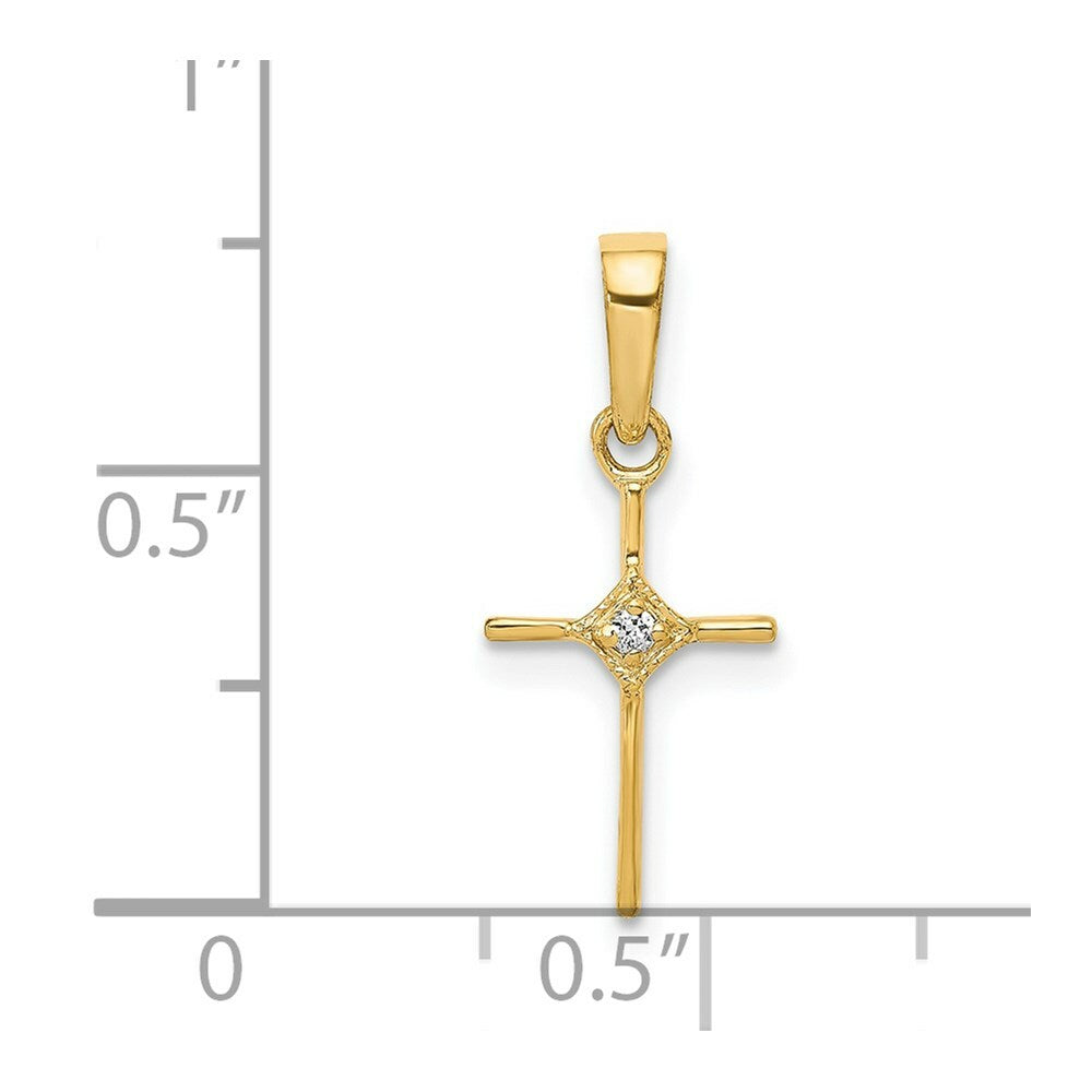 14K Yellow Gold Small .01-Carat Diamond Accent Cross Pendant