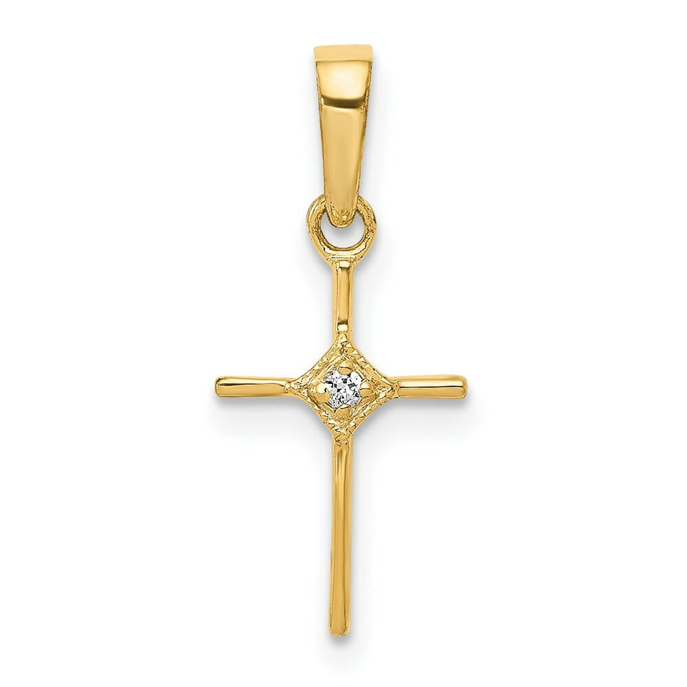 14K Yellow Gold Small .01-Carat Diamond Accent Cross Pendant