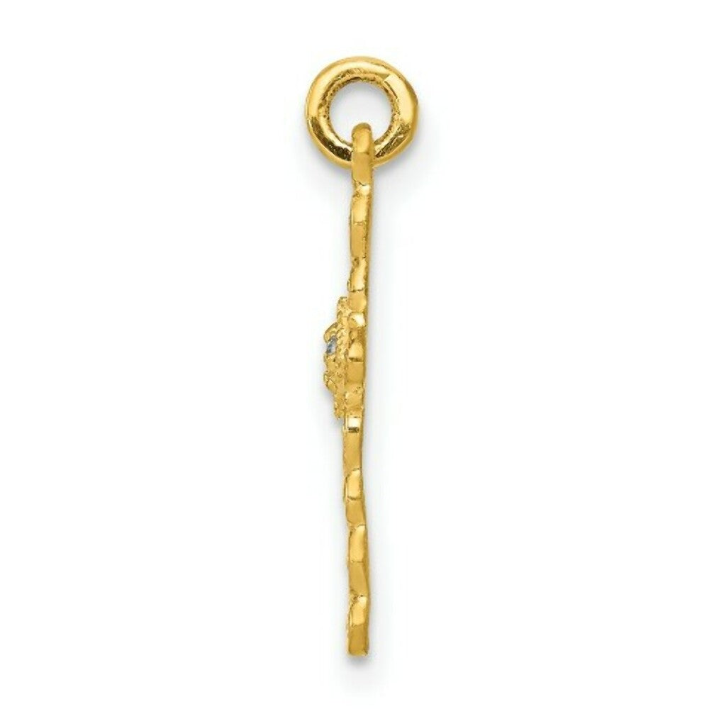 14K Yellow Gold Small .01-Carat Diamond Accent Cross Charm