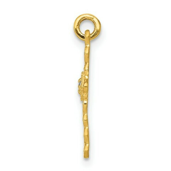 14K Yellow Gold Small .01-Carat Diamond Accent Cross Charm