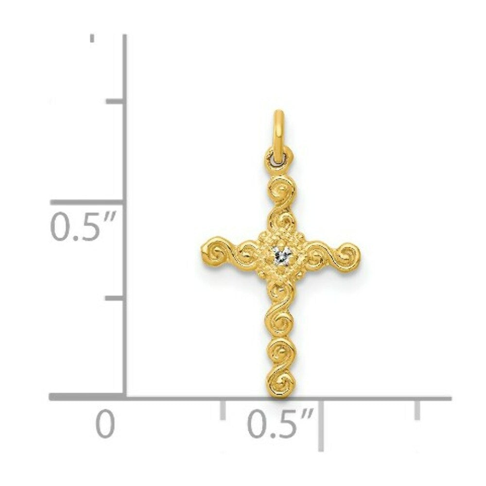 14K Yellow Gold Small .01-Carat Diamond Accent Cross Charm