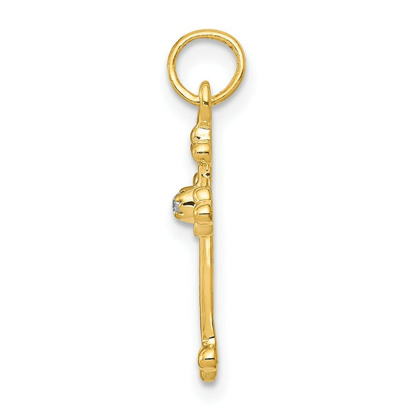 14K Yellow Gold Small .01-Carat Diamond Accent Budded Cross Pendant