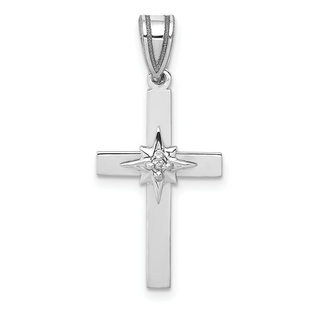 14K White Gold .01-Carat Diamond Accent Cross Pendant