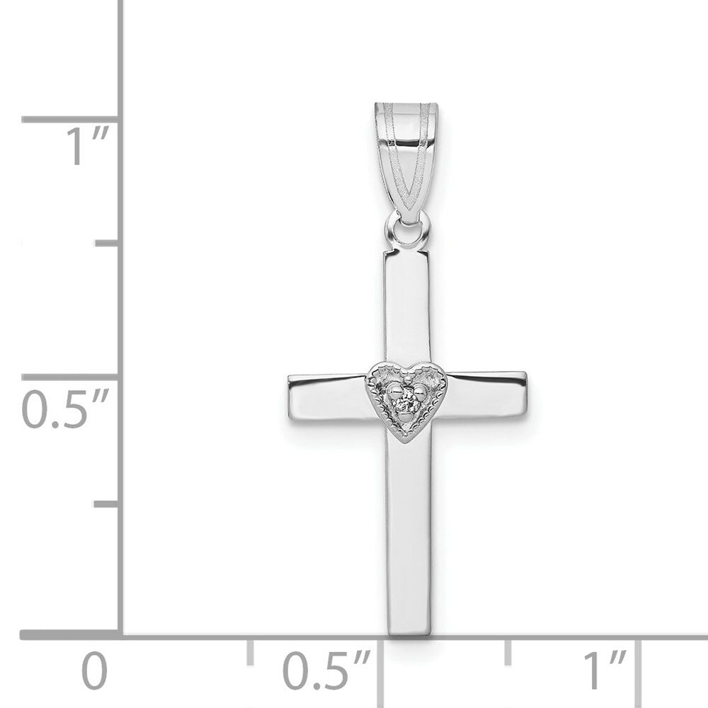 14K White Gold .01-Carat Diamond Accent Heart Cross Pendant