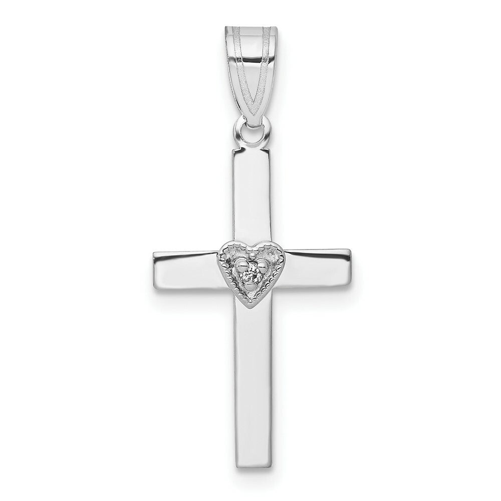 14K White Gold .01-Carat Diamond Accent Heart Cross Pendant