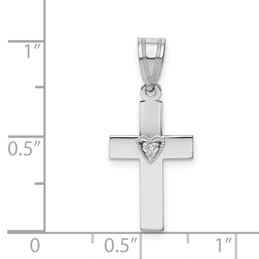 14K White Gold .01-Carat Diamond Accent Heart Cross Pendant