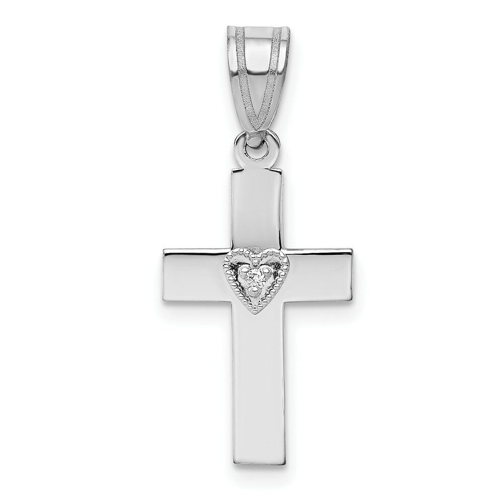 14K White Gold .01-Carat Diamond Accent Heart Cross Pendant