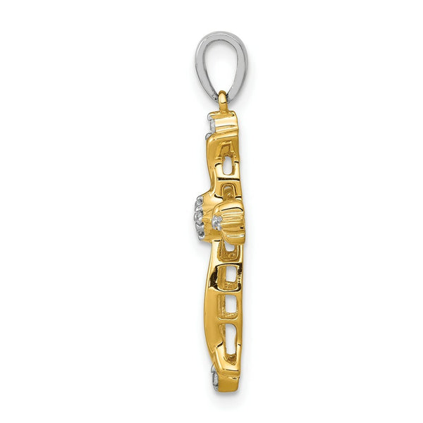 14K Two-tone Gold Diamond Cross Pendant 1/20-Carat