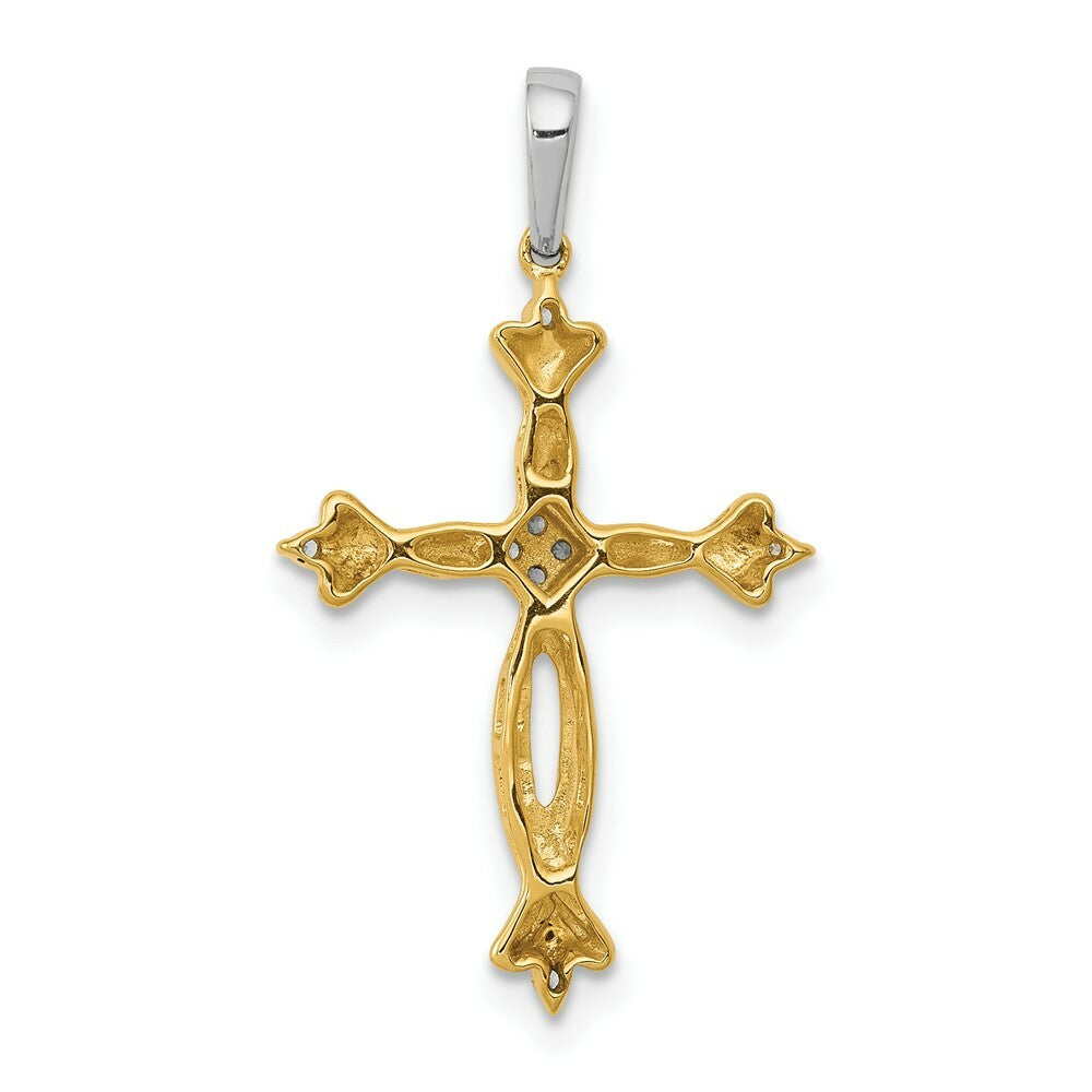 14K Two-tone Gold Diamond Cross Pendant 1/20-Carat