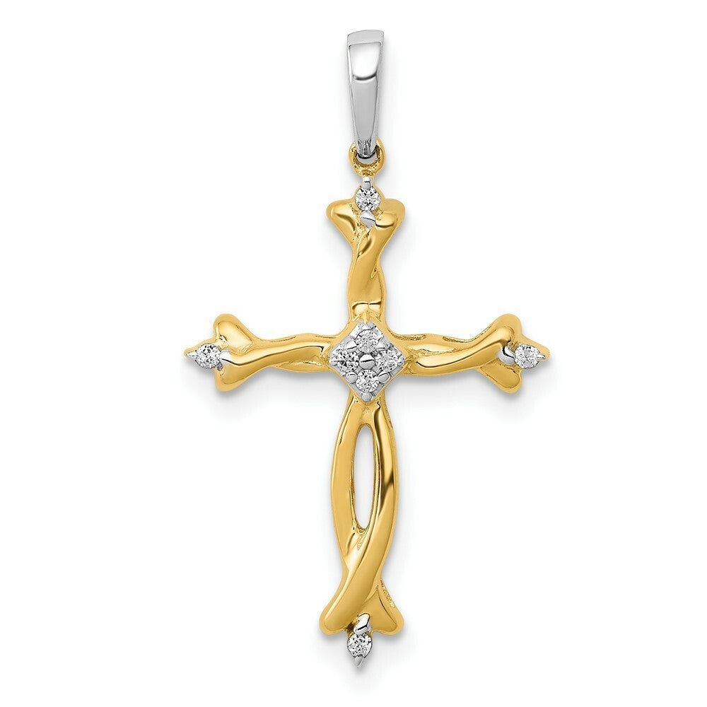 14K Two-tone Gold Diamond Cross Pendant 1/20-Carat