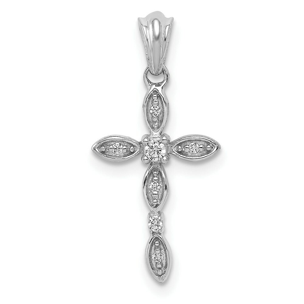 14K White Gold Diamond Cross Pendant 1/20-Carat