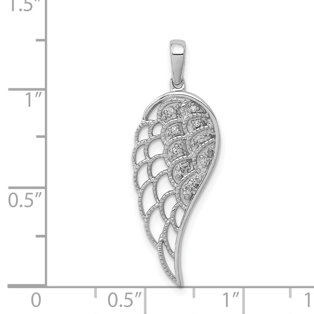 14K White Gold Diamond Open-work Wing Pendant 1/20-Carat