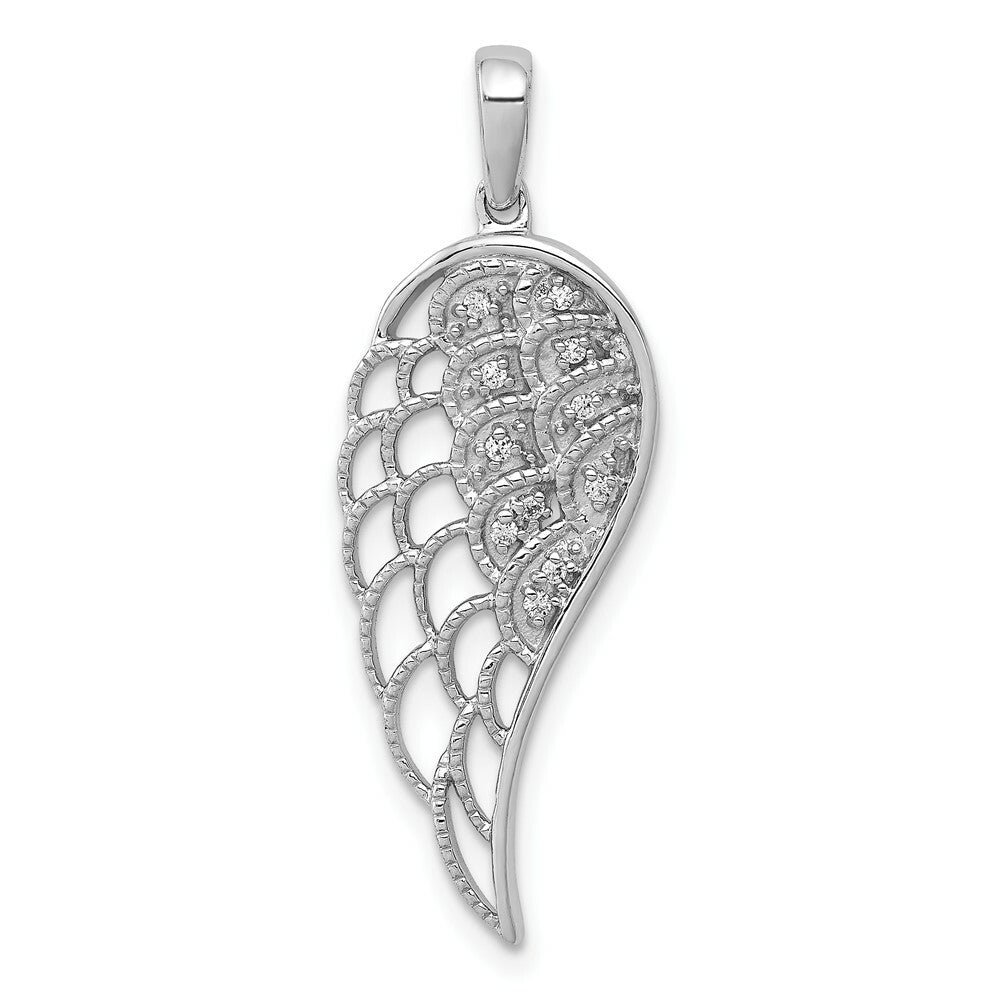 14K White Gold Diamond Open-work Wing Pendant 1/20-Carat
