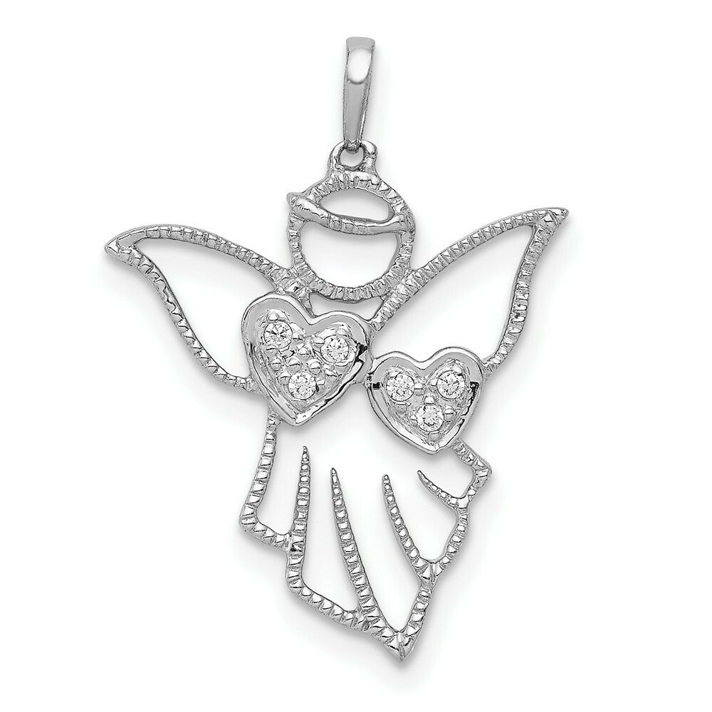 14K White Gold .03-Carat Diamond Accent Angel Pendant