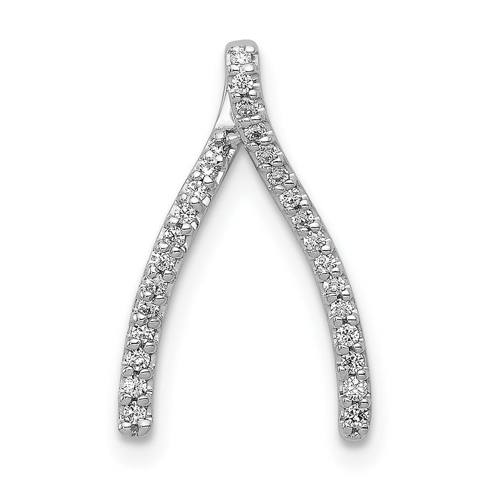 14K White Gold Diamond Wishbone Chain Slide Pendant 1/8-Carat