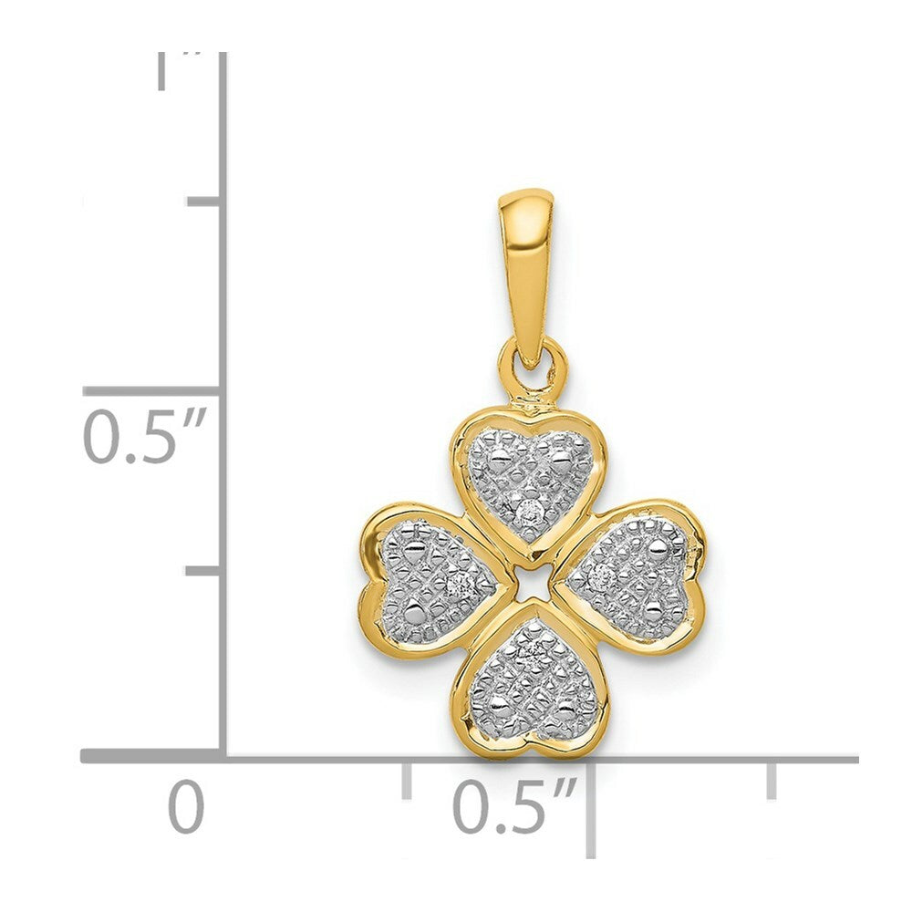 14K Yellow Gold .02-Carat Diamond Accent Heart Clover Pendant