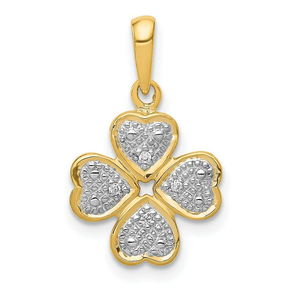 14K Yellow Gold .02-Carat Diamond Accent Heart Clover Pendant
