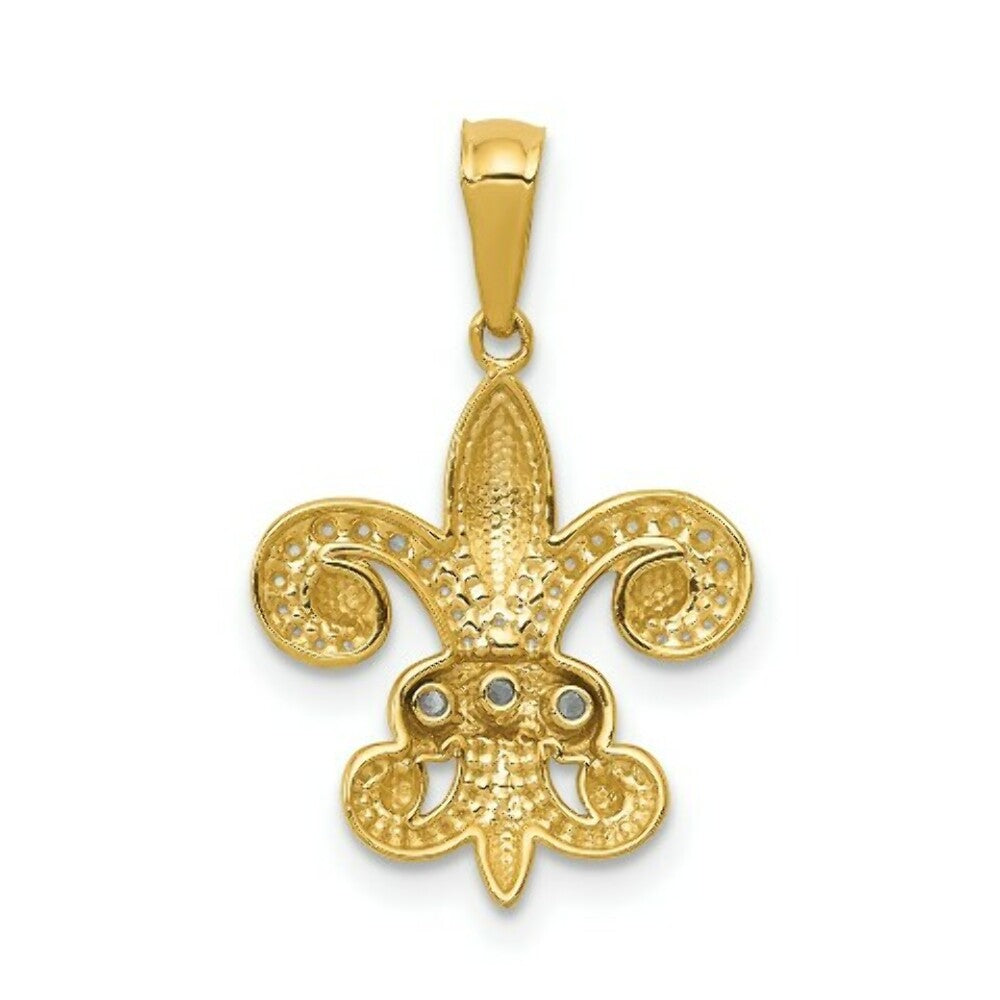 14K Yellow Gold .03-Carat Diamond Accent Fleur de Lis Pendant