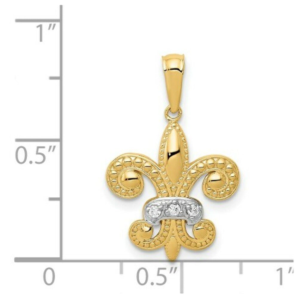 14K Yellow Gold .03-Carat Diamond Accent Fleur de Lis Pendant
