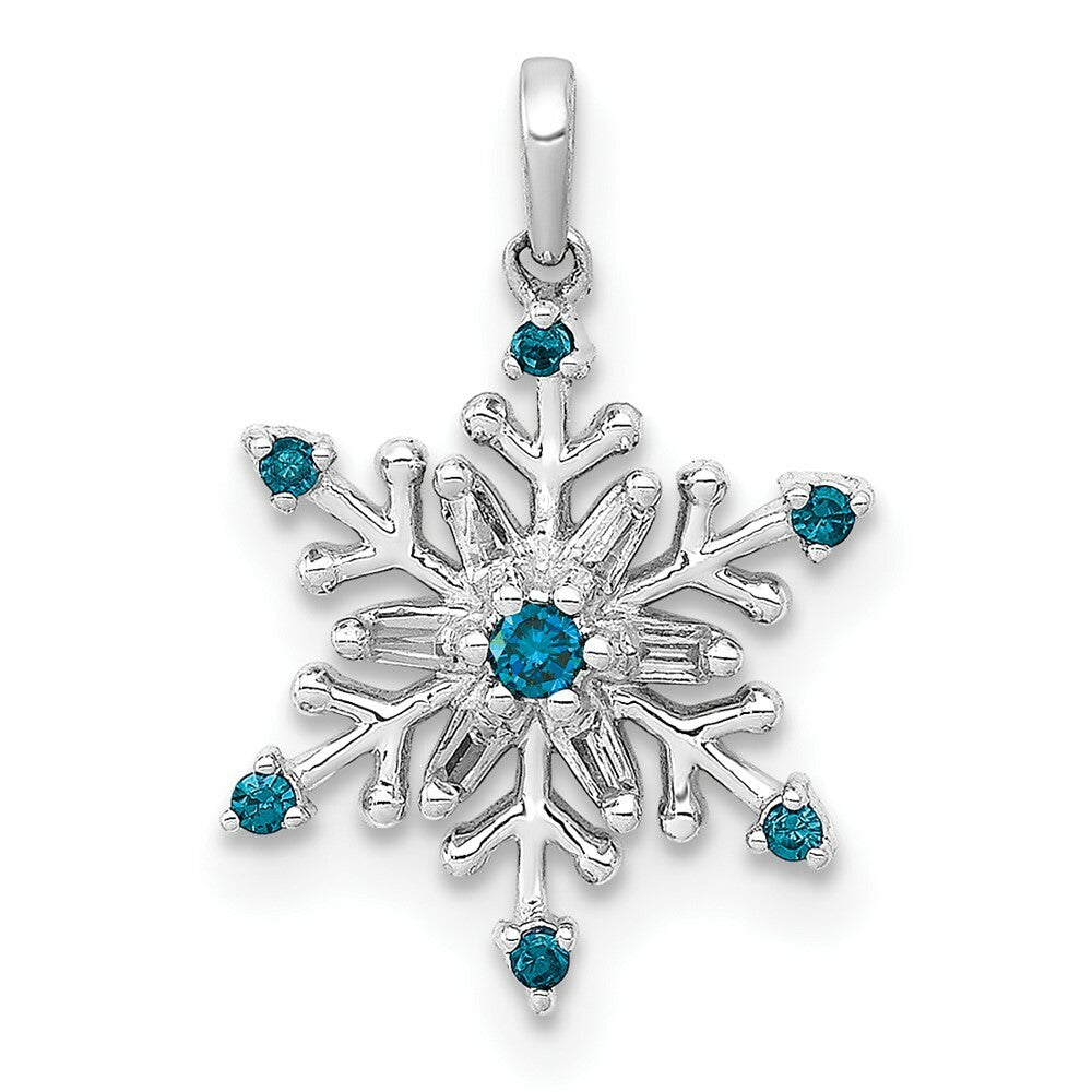 14K White Gold Blue and White Diamond Snowflake Pendant 1/10-Carat