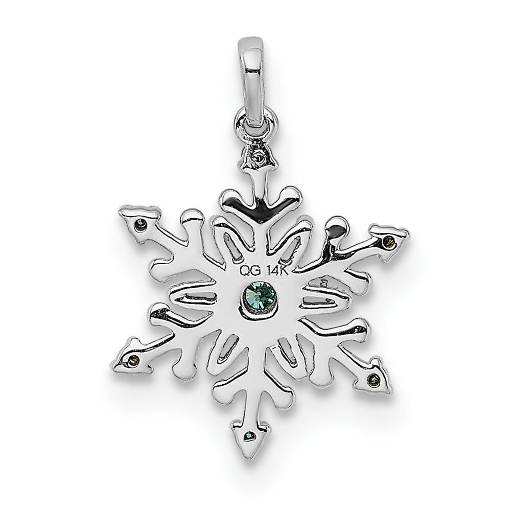 14K White Gold Blue and White Diamond Snowflake Pendant 1/10-Carat