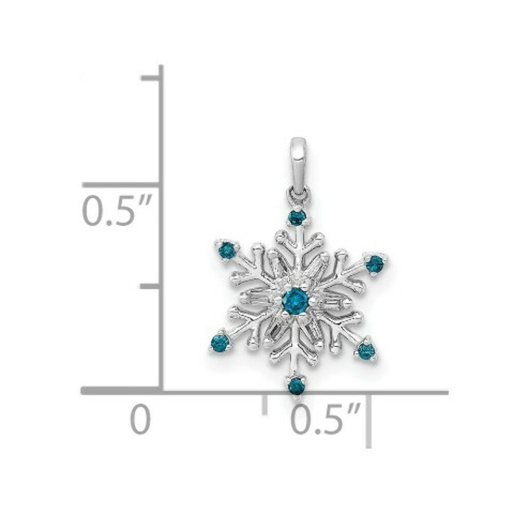 14K White Gold Blue and White Diamond Snowflake Pendant 1/10-Carat