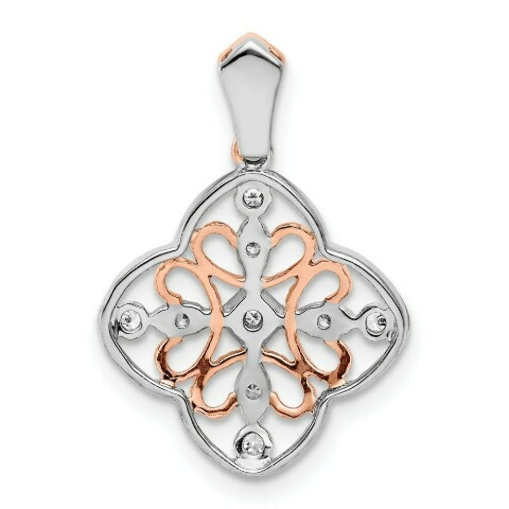 14K White Gold withRose Rhodium Diamond Pendant 1/10-Carat