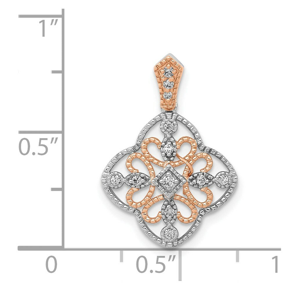 14K White Gold withRose Rhodium Diamond Pendant 1/10-Carat