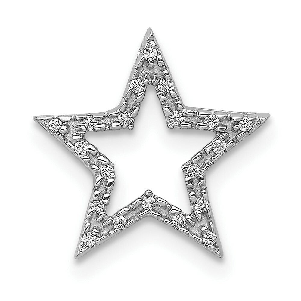 14K White Gold Small Diamond Star Chain Slide Pendant 1/20-Carat