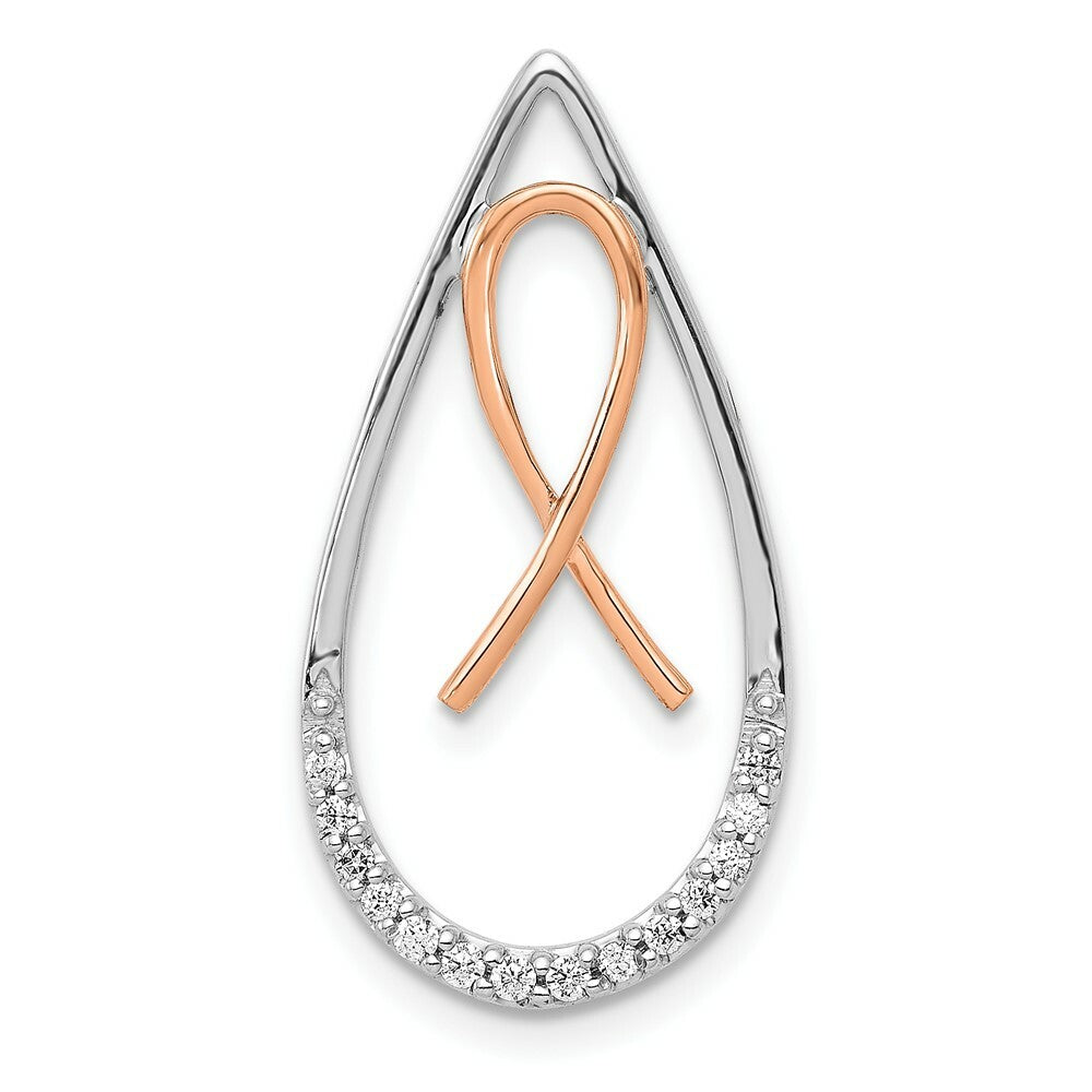 14K Two-tone Gold Diamond Awareness Ribbon in Teardrop Slide 1/10-Carat