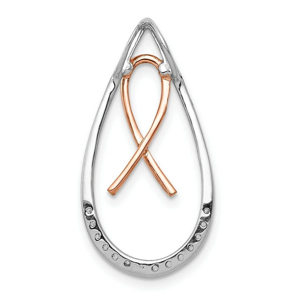 14K Two-tone Gold Diamond Awareness Ribbon in Teardrop Slide 1/10-Carat