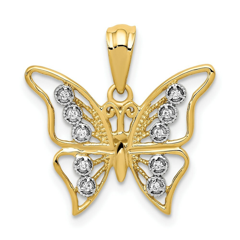 14K Yellow Gold Diamond Butterfly Pendant 1/20-Carat