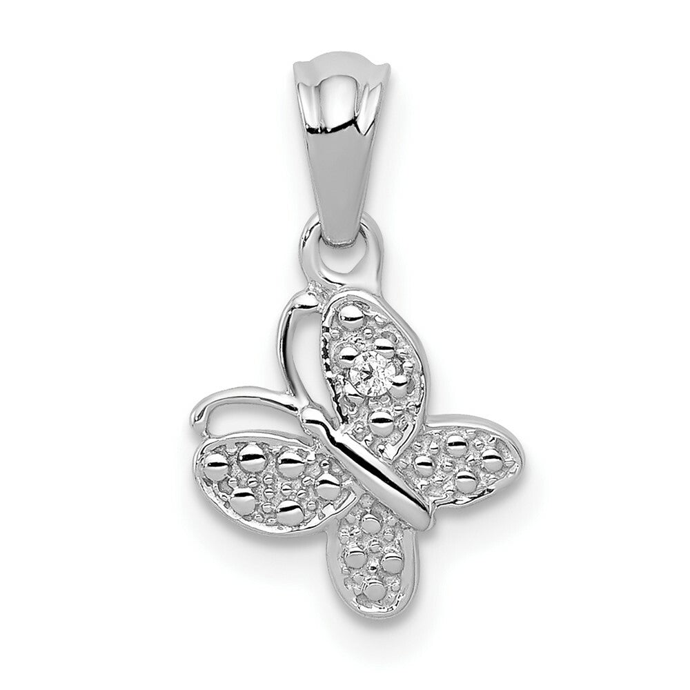 14K White Gold .01-Carat Diamond Accent Butterfly Pendant