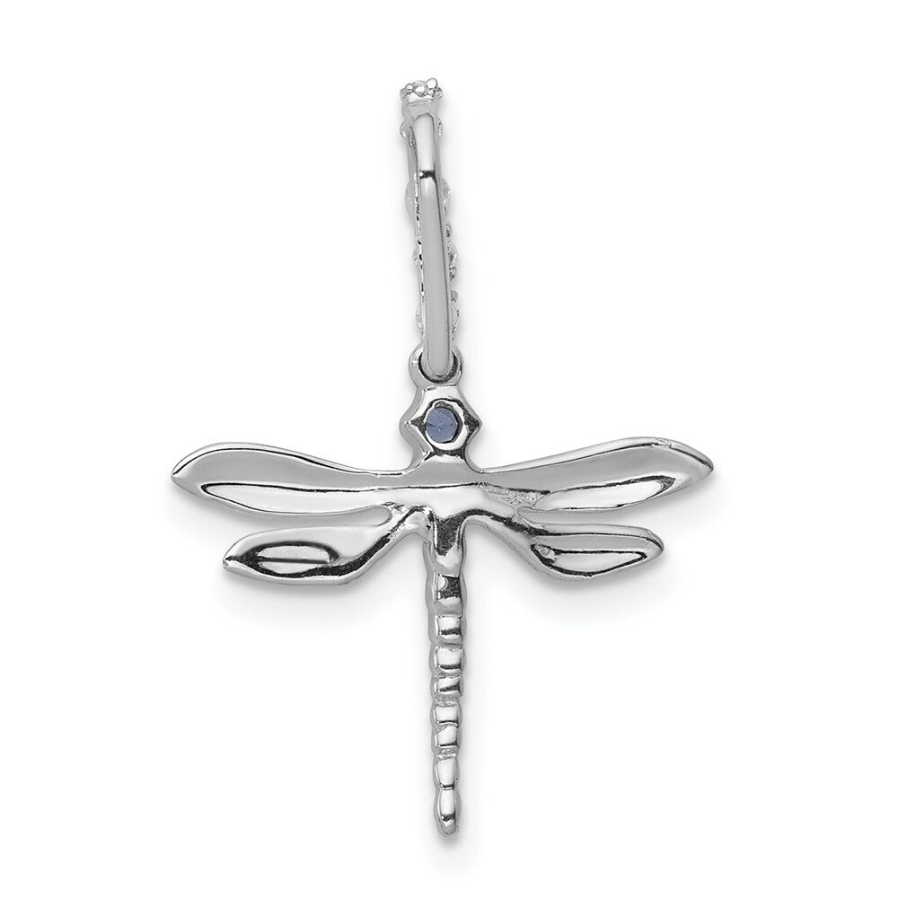 14K White Gold Blue and White Diamond Dragonfly Pendant 1/15-Carat