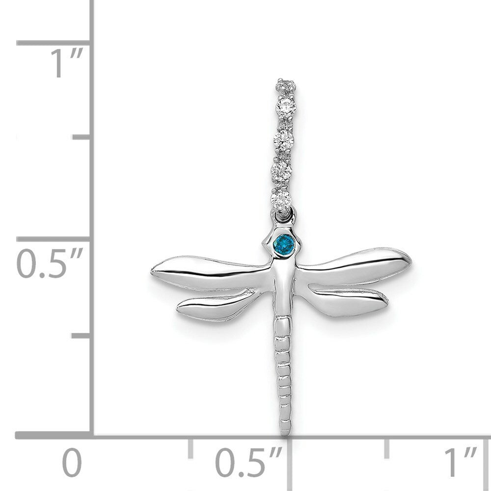 14K White Gold Blue and White Diamond Dragonfly Pendant 1/15-Carat