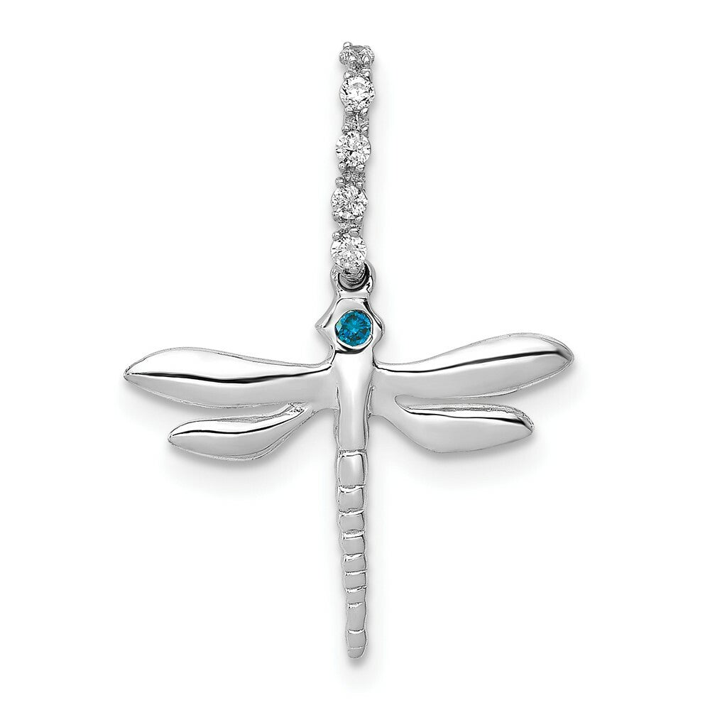 14K White Gold Blue and White Diamond Dragonfly Pendant 1/15-Carat