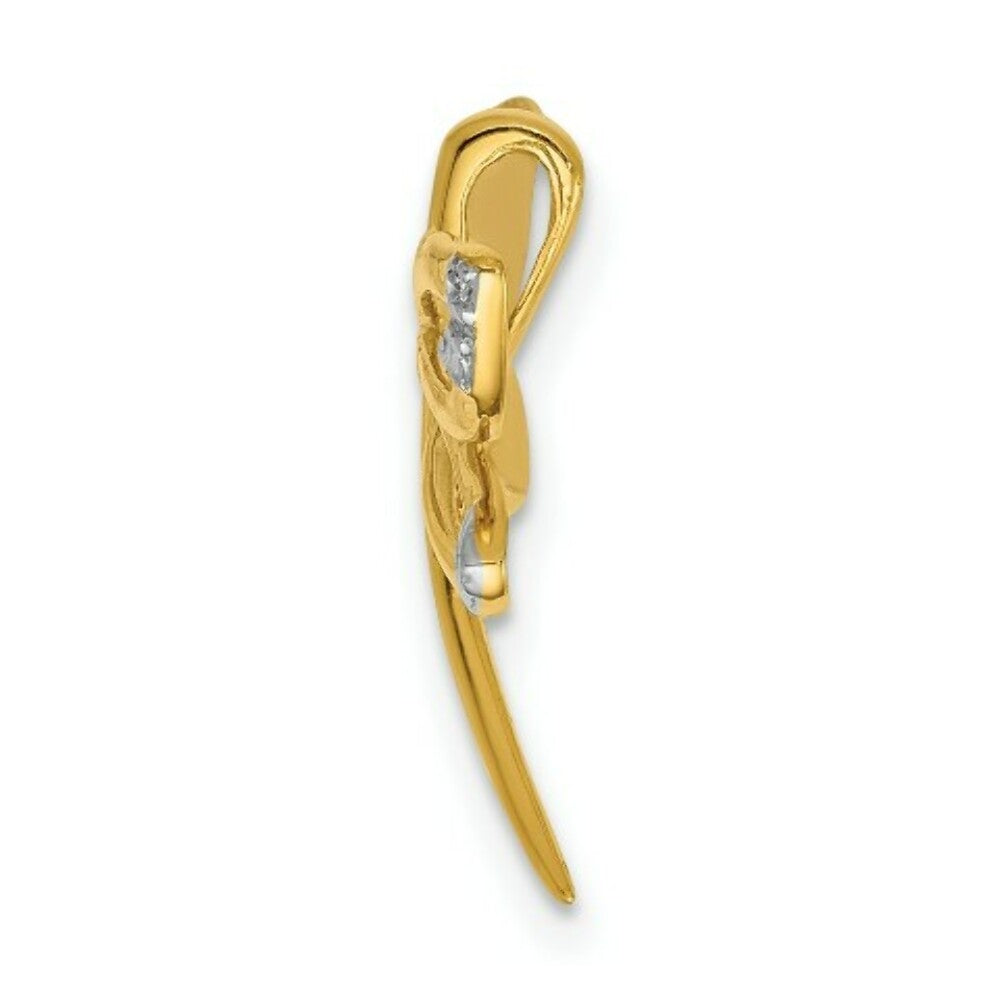 14K Yellow Gold 2 Diamonds Accent with Rhodium Tipped Wings Dragonfly Chain Slide