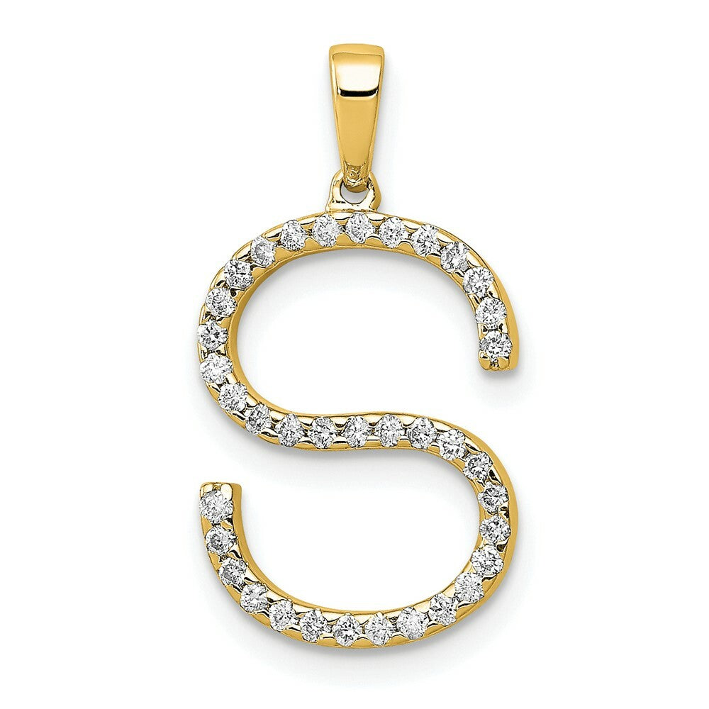 14K Yellow Gold Diamond Letter S Initial Letter Pendant