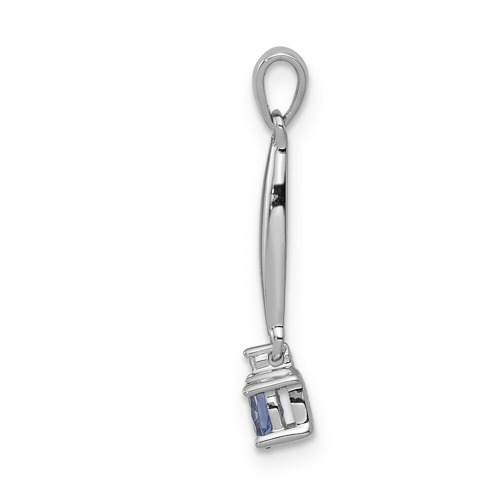 14K White Gold Diamond and Oval Tanzanite Pendant 1/5-Carat