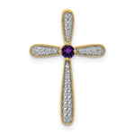 Load image into Gallery viewer, 14K Yellow Gold Diamond and Amethyst Polished Cross Pendant 1/5-Carat
