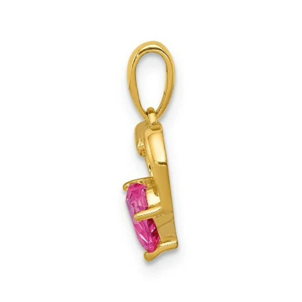 14K Yellow Gold with Created Pink Sapphire and Diamond Pendant 1/2-Carat