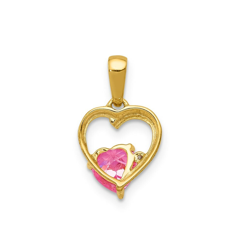 14K Yellow Gold with Created Pink Sapphire and Diamond Pendant 1/2-Carat