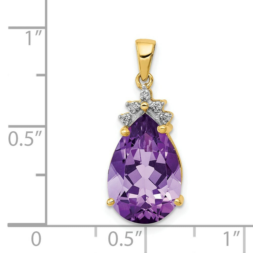 14K Yellow Gold Pear 3.55 Amethyst & Diamond Pendant