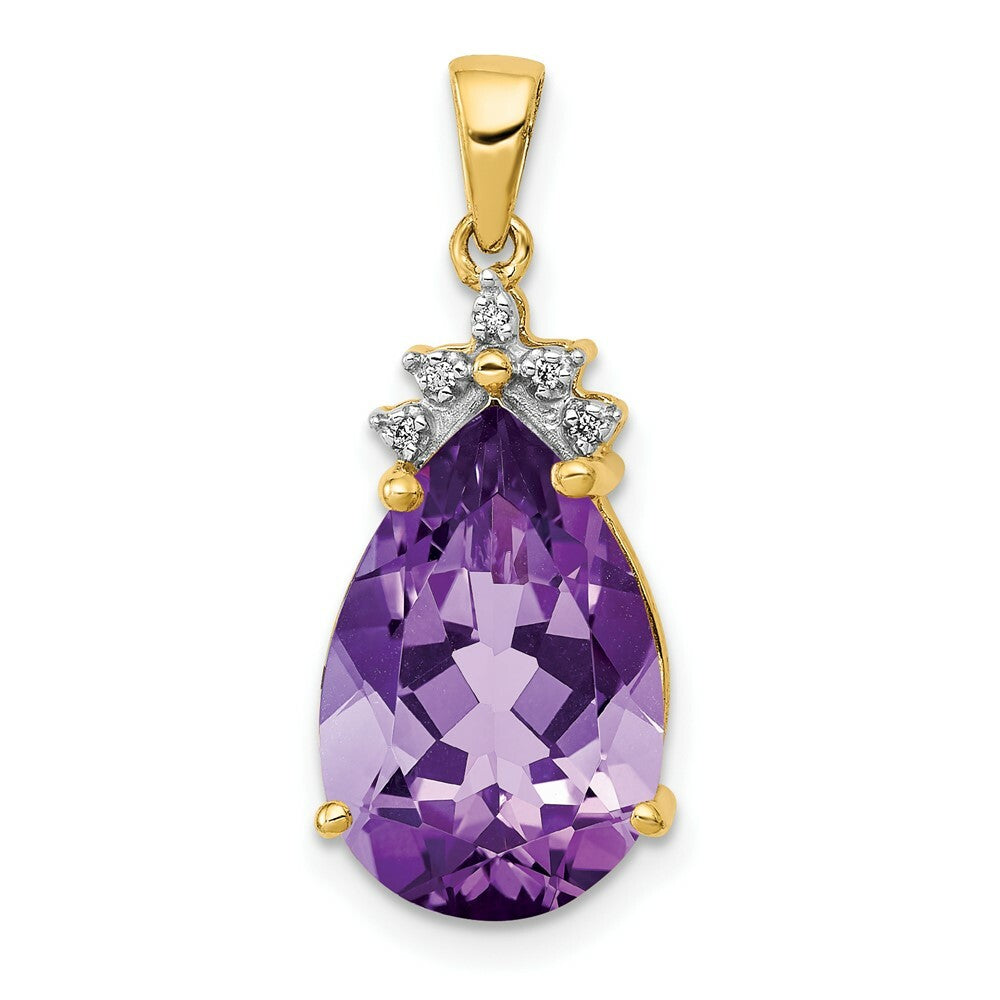 14K Yellow Gold Pear 3.55 Amethyst & Diamond Pendant