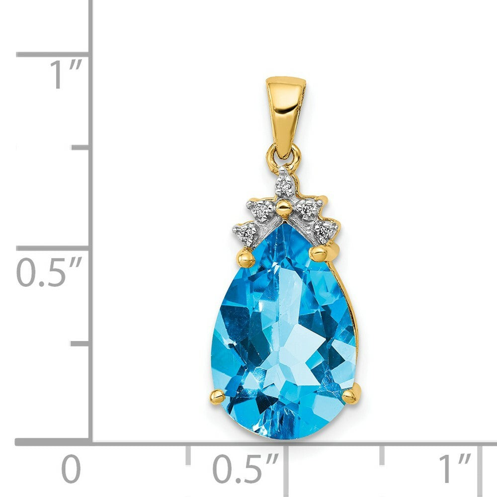 14K Yellow Gold Pear Blue Topaz & Diamond Pendant
