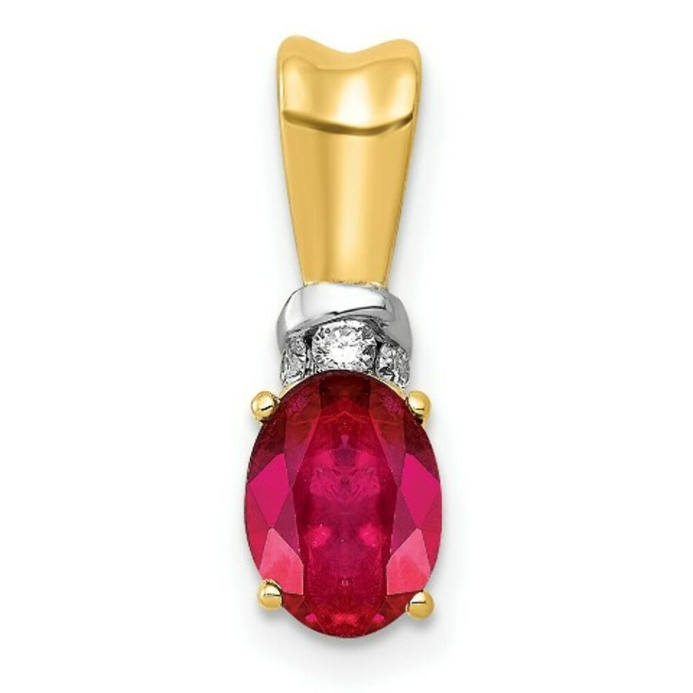 14K Yellow Gold with Rhodium Diamond and .66 Oval Ruby Pendant