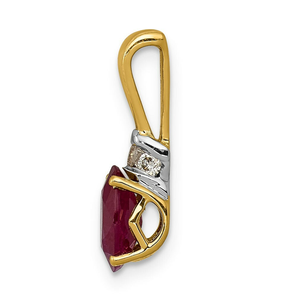 14K Yellow Gold with Rhodium Diamond and .66 Oval Ruby Pendant