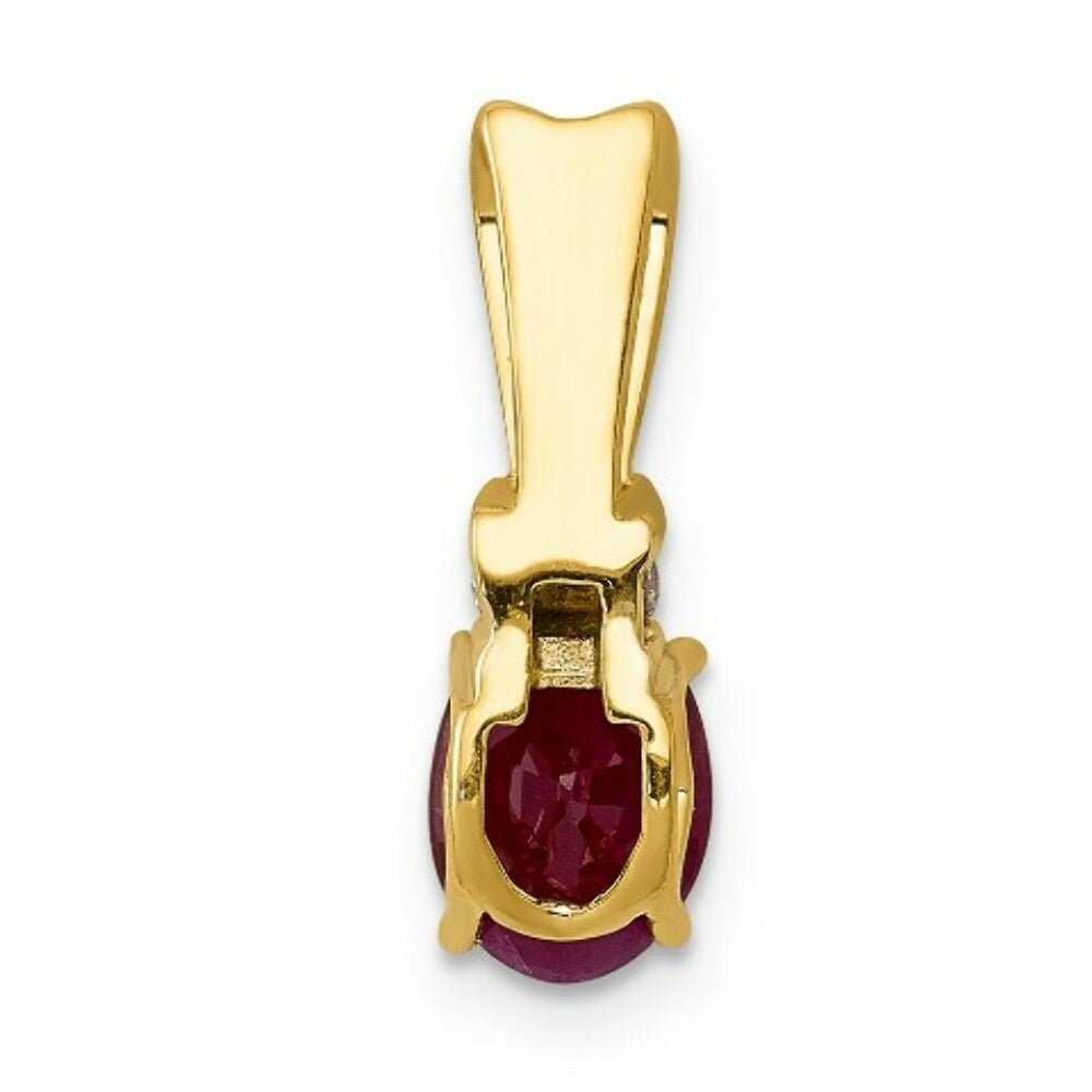 14K Yellow Gold with Rhodium Diamond and .66 Oval Ruby Pendant