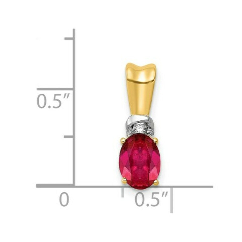 14K Yellow Gold with Rhodium Diamond and .66 Oval Ruby Pendant