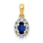 Load image into Gallery viewer, 14K Yellow Gold and Rhodium Diamond and .32 Sapphire Oval Halo Pendant
